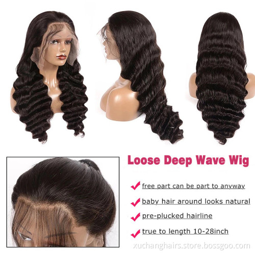 Wholesale loose deep wave frontal lace Brazilian wig raw virgin hair pre plucked front lace wig human hair wig transparent lace